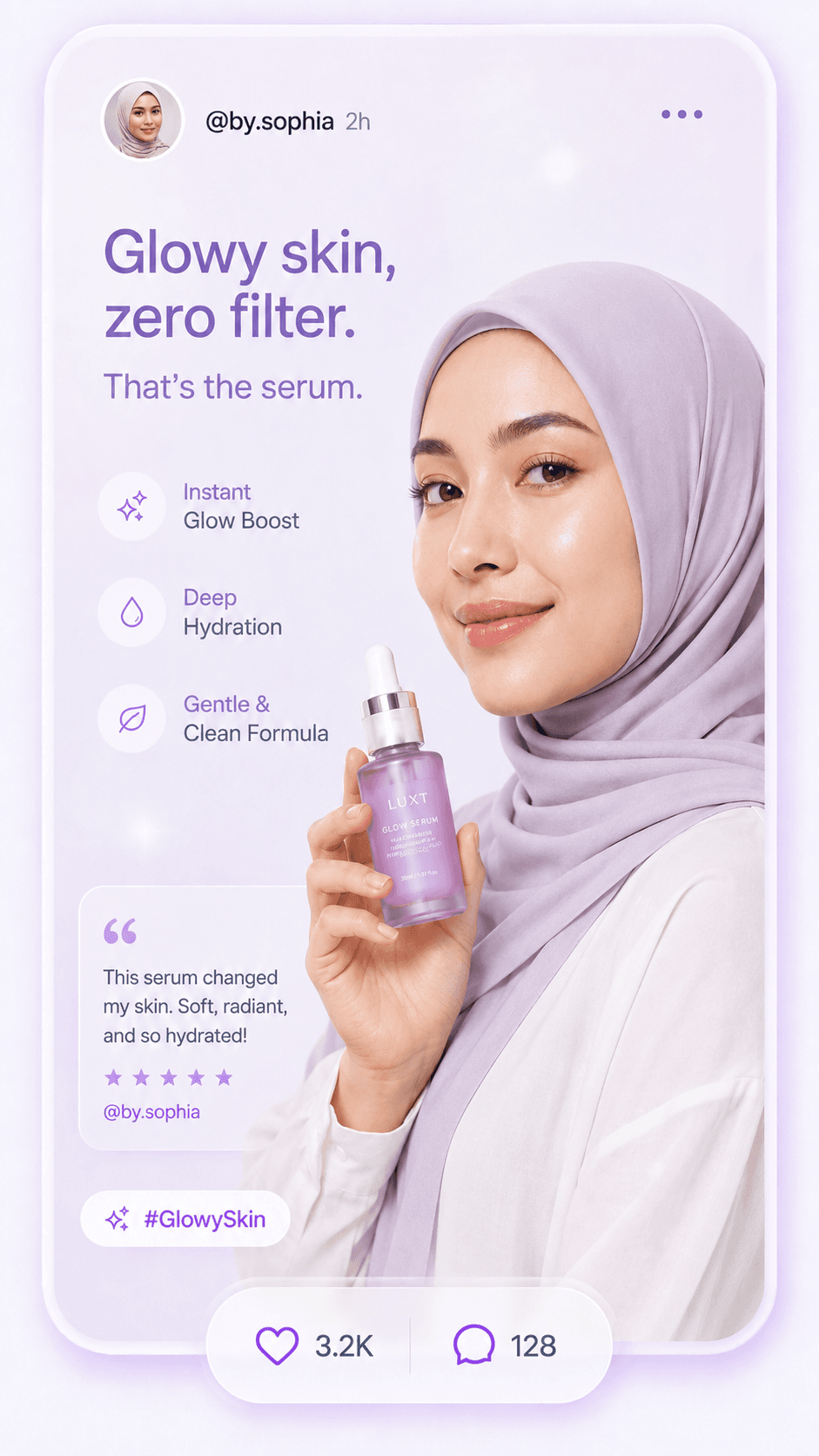 AI generated modest creator skincare UGC card